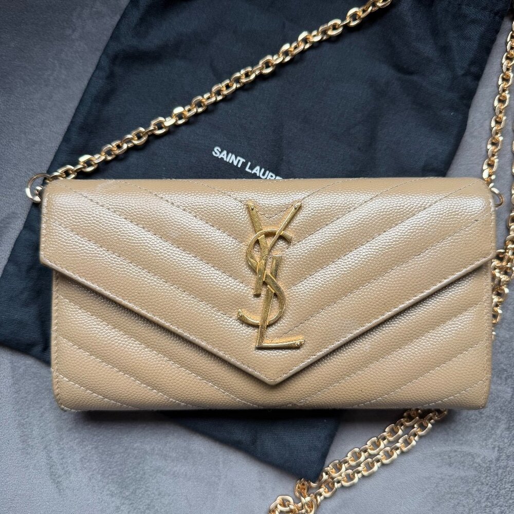 Beige YSL cassandre wallet on chain